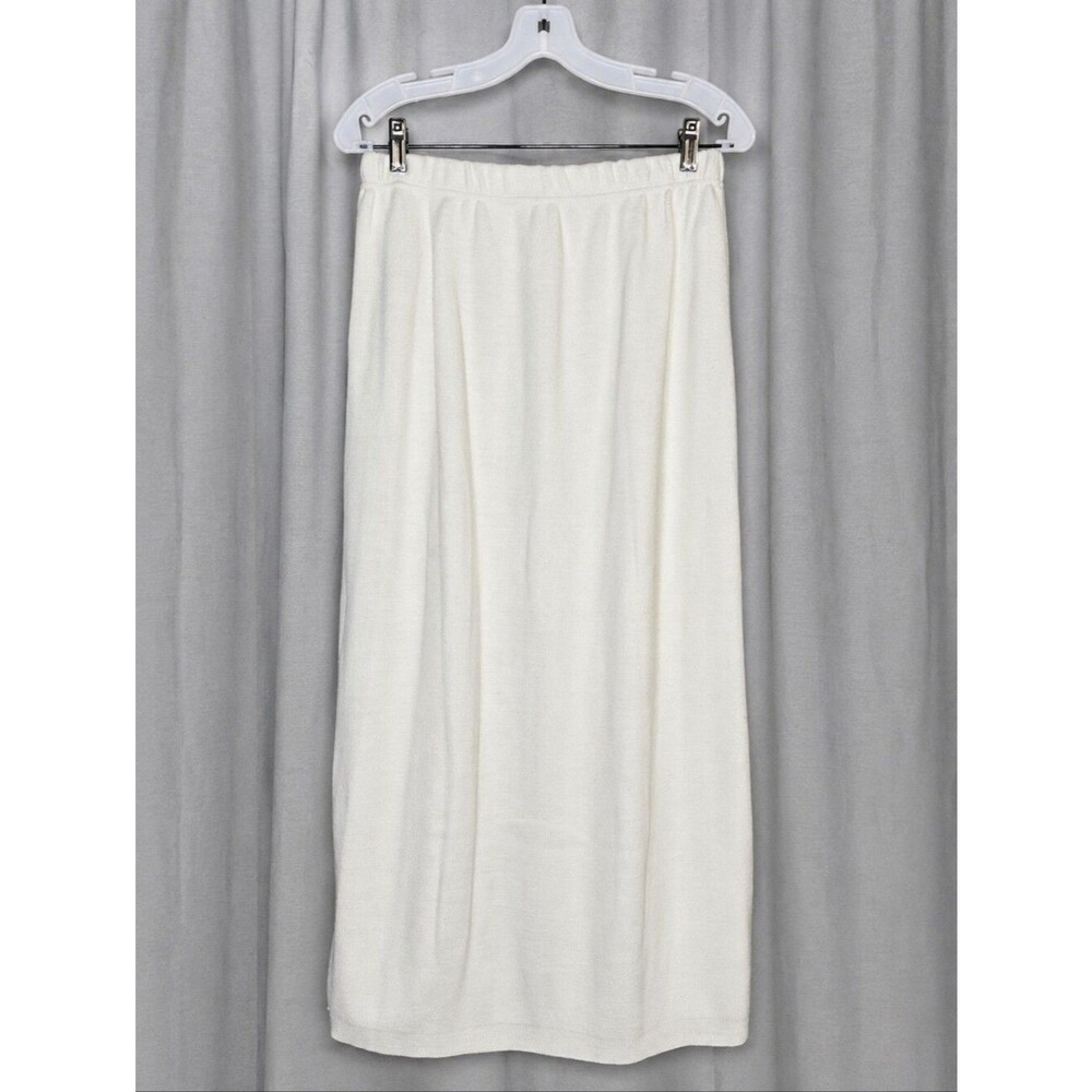 Karen Lessly Vintage Ivory Pull On Soft Knit Classic Timeless Midi Sweater Skirt